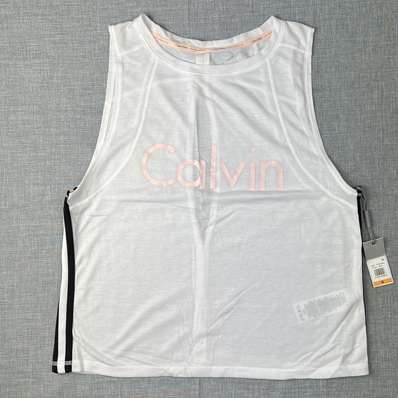 Calvin Klein Performance Racing Stripe Cropped Athletic Tank Top Small - Picture 2 of 7